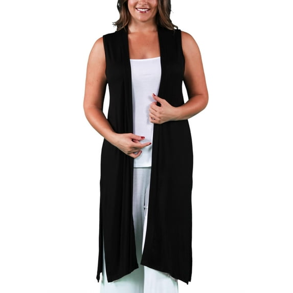 24/7 Comfort Apparel Women's Plus Size Long Sleeveless Cardigan Vest