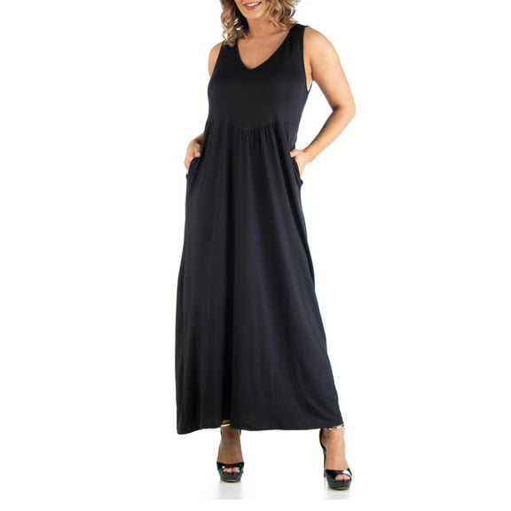 24/7 Comfort Apparel Women's Plus Size Maxi Sleeveless Dress with Pockets