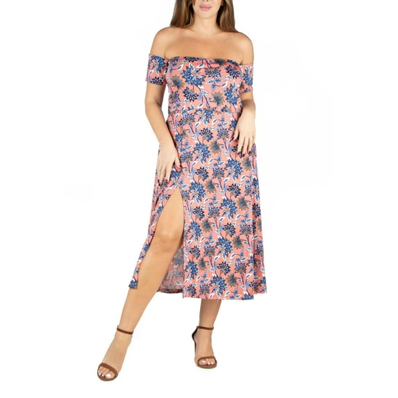 24/7 Comfort Apparel Women's Plus Size Off The Shoulder Dress with Side Slit