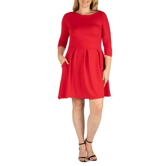 24/7 Comfort Apparel Women's Plus Size Perfect Fit and Flare Pocket Dress