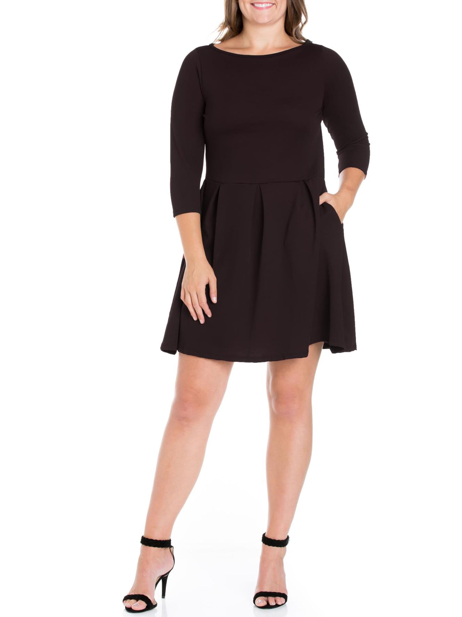 24/7 Comfort Apparel Women's Plus Size Perfect Fit and Flare Pocket Dress