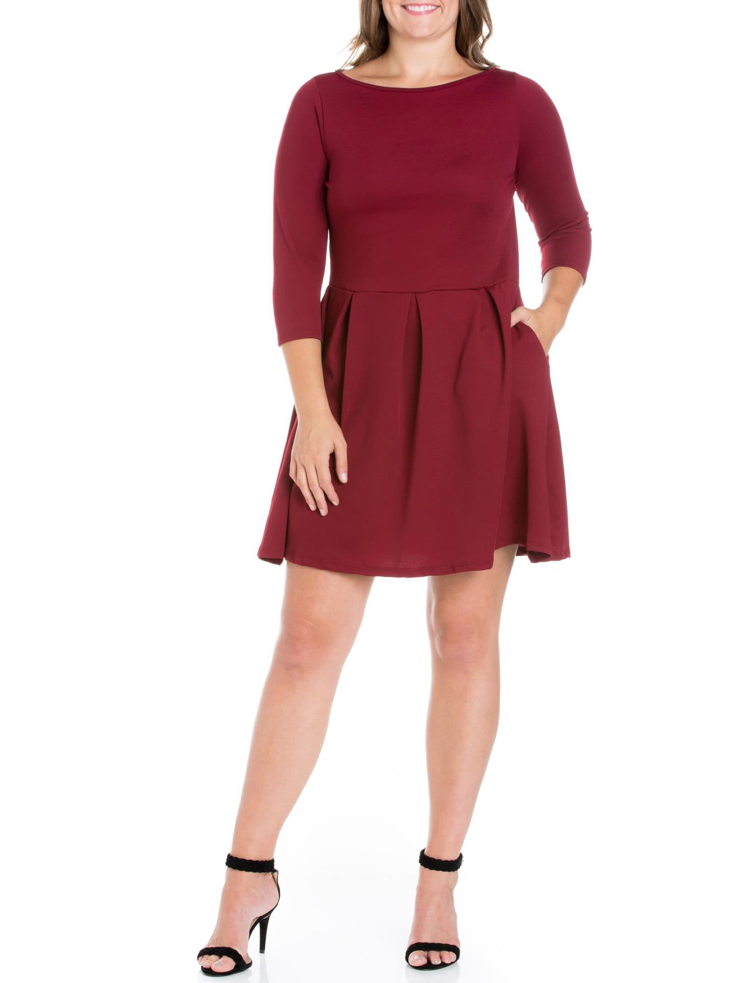 24/7 Comfort Apparel Women's Plus Size Perfect Fit and Flare Pocket Dress