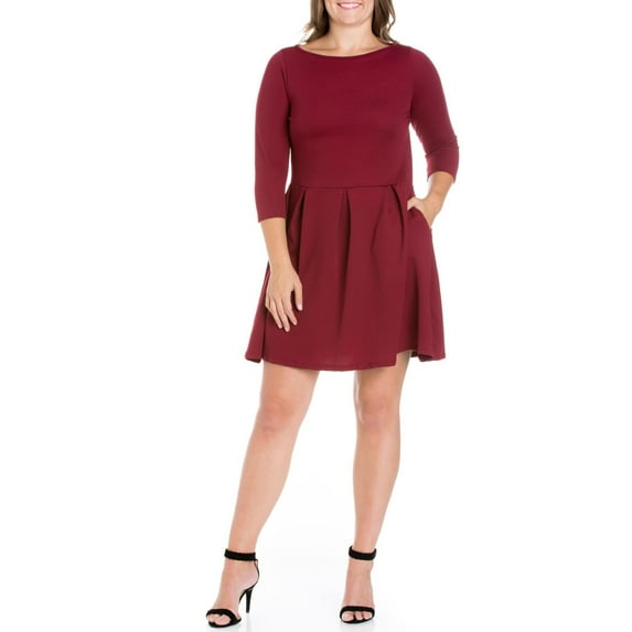 24/7 Comfort Apparel Women's Plus Size Perfect Fit and Flare Pocket Dress
