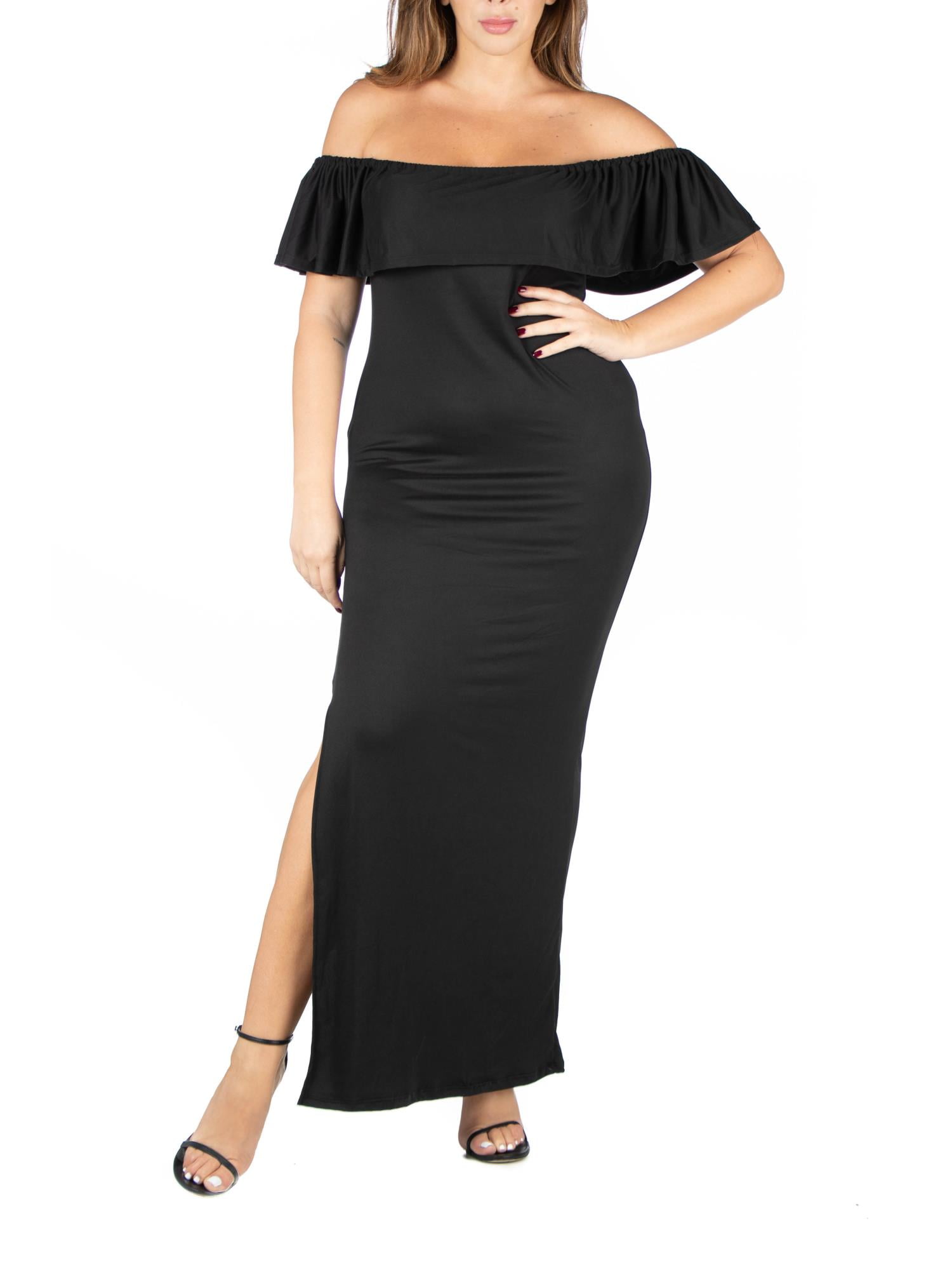 24/7 Comfort Apparel Women's Plus Size Ruffle Off The Shoulder Maxi Dress