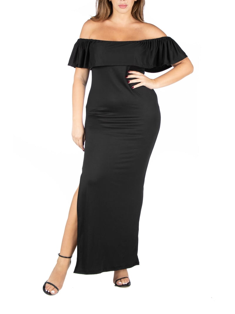 24 7 maxi dress 24/7 Comfort Apparel Women's Plus Size Ruffle Off The Shoulder Maxi Dress