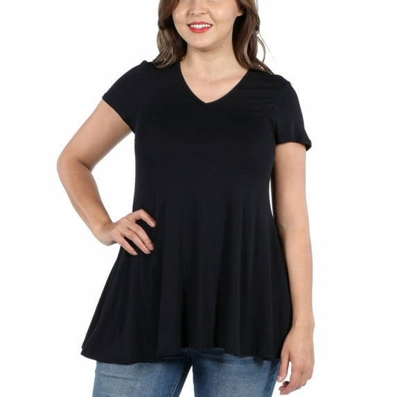 24/7 Comfort Apparel Women's Plus Size Short Sleeve V Neck Tunic T Shirt