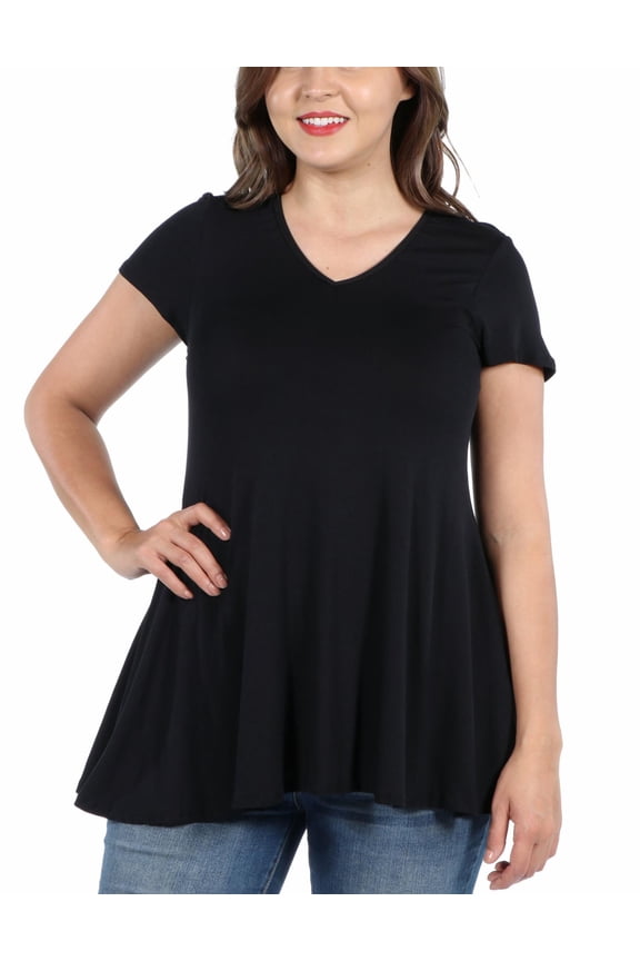 Women's Plus Size Short Sleeve V Neck Tunic T Shirt