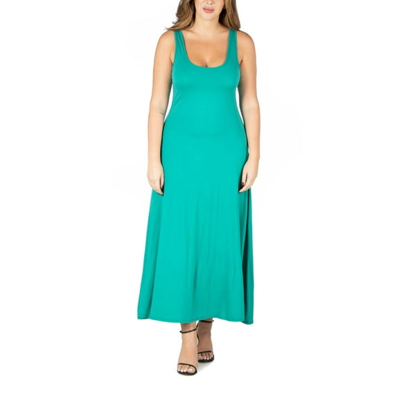 24/7 Comfort Apparel Women's Plus Size Simple A Line Tank Maxi Dress