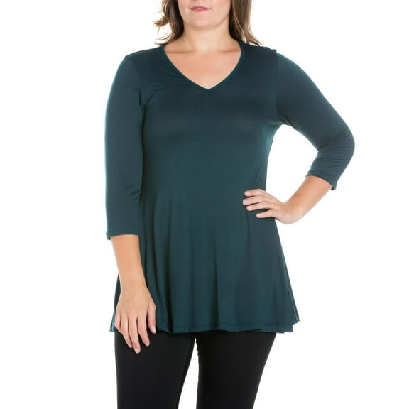 24/7 Comfort Apparel Women's Plus Size Three Quarter Sleeve V-Neck Tunic Top