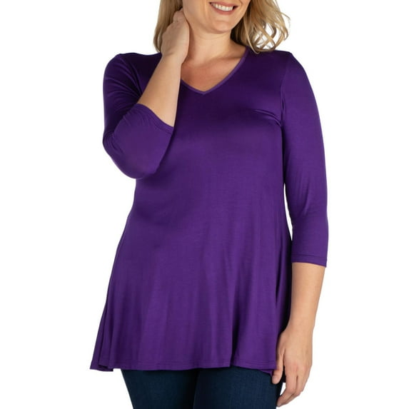 24/7 Comfort Apparel Women's Plus Size Three Quarter Sleeve V-Neck Tunic Top