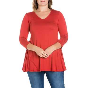 24/7 Comfort Apparel Women's Plus Size Three Quarter Sleeve V-Neck Tunic Top