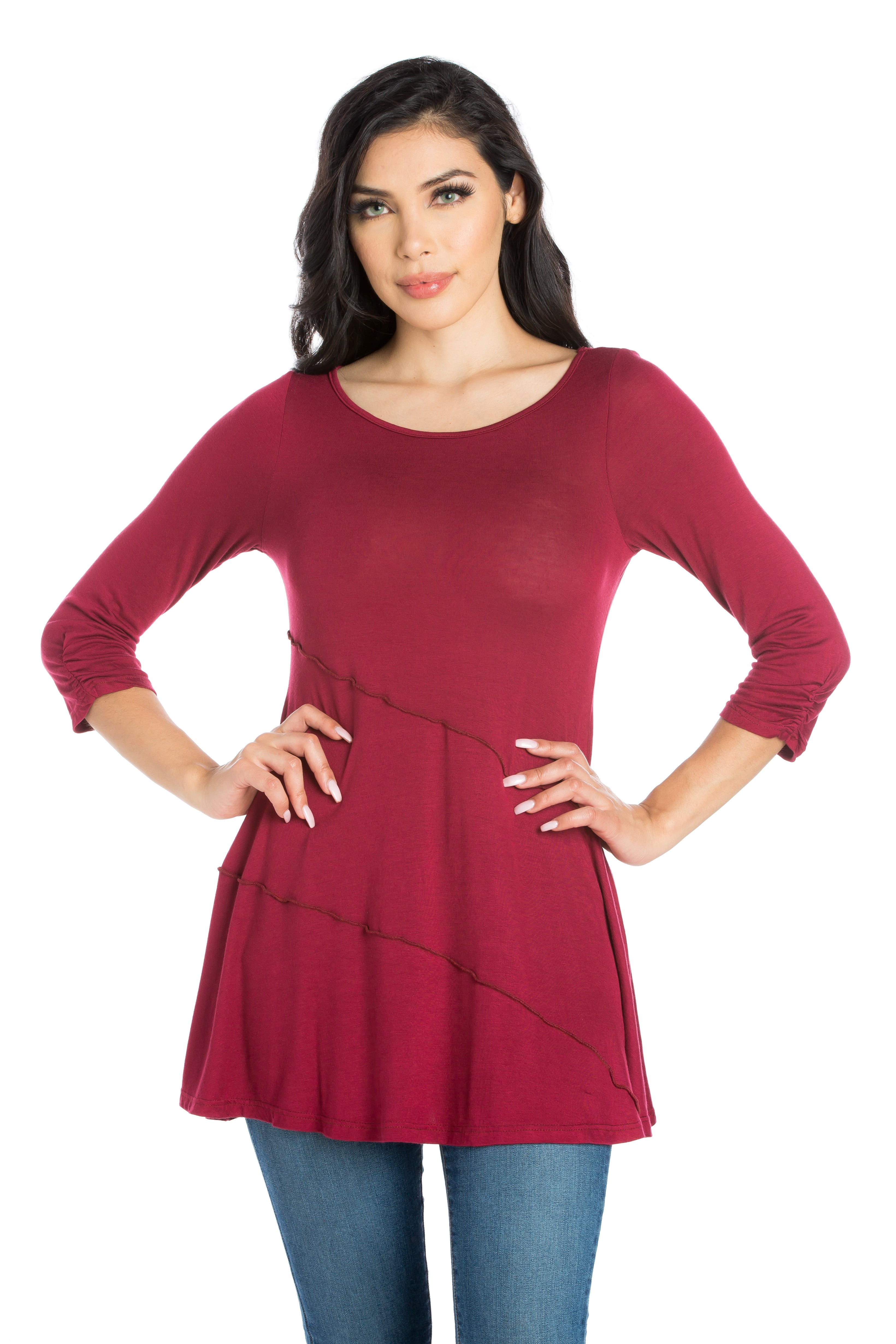 24/7 Comfort Apparel Women's Ruched Sleeve Swing Tunic Top