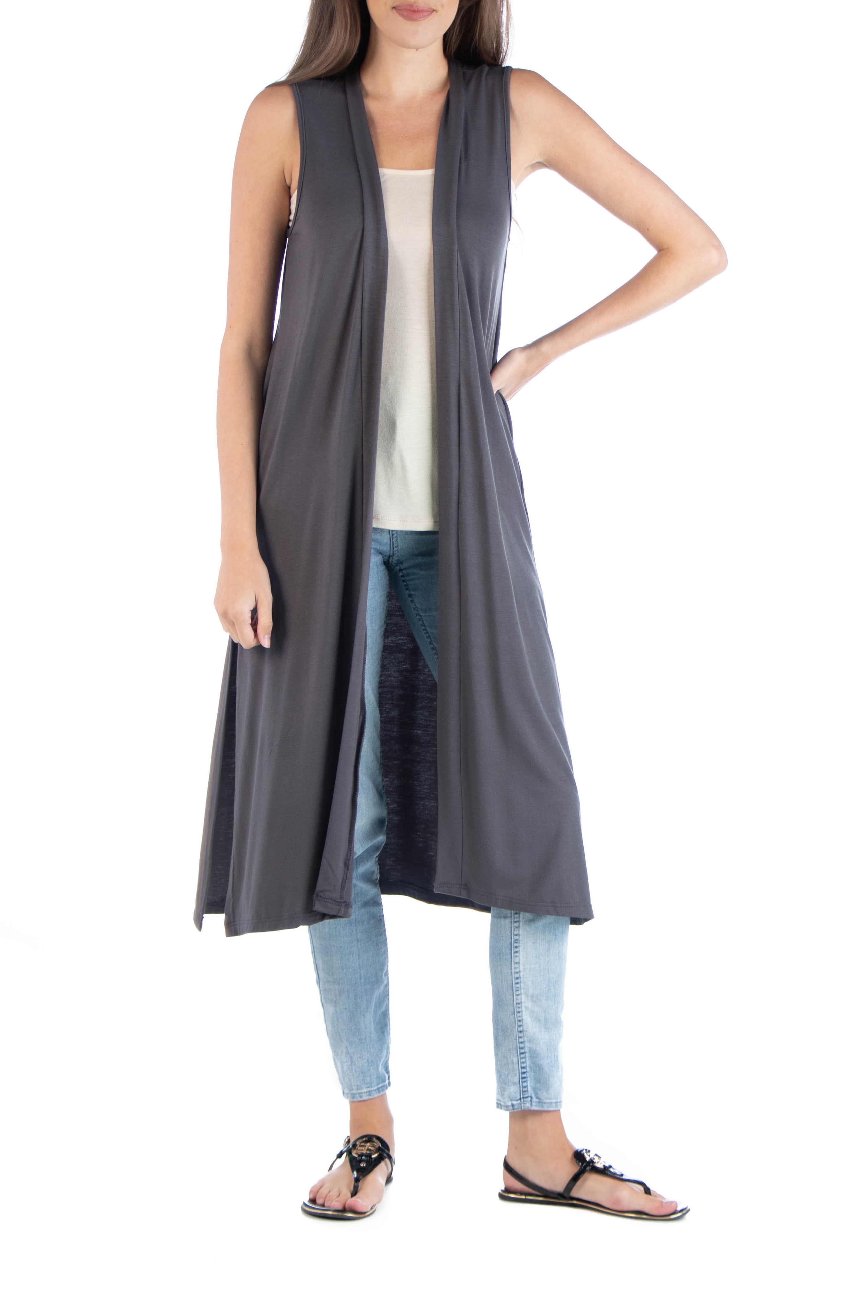 24/7 Comfort Apparel Women's Sleeveless Long Cardigan Vest with Side Slit 