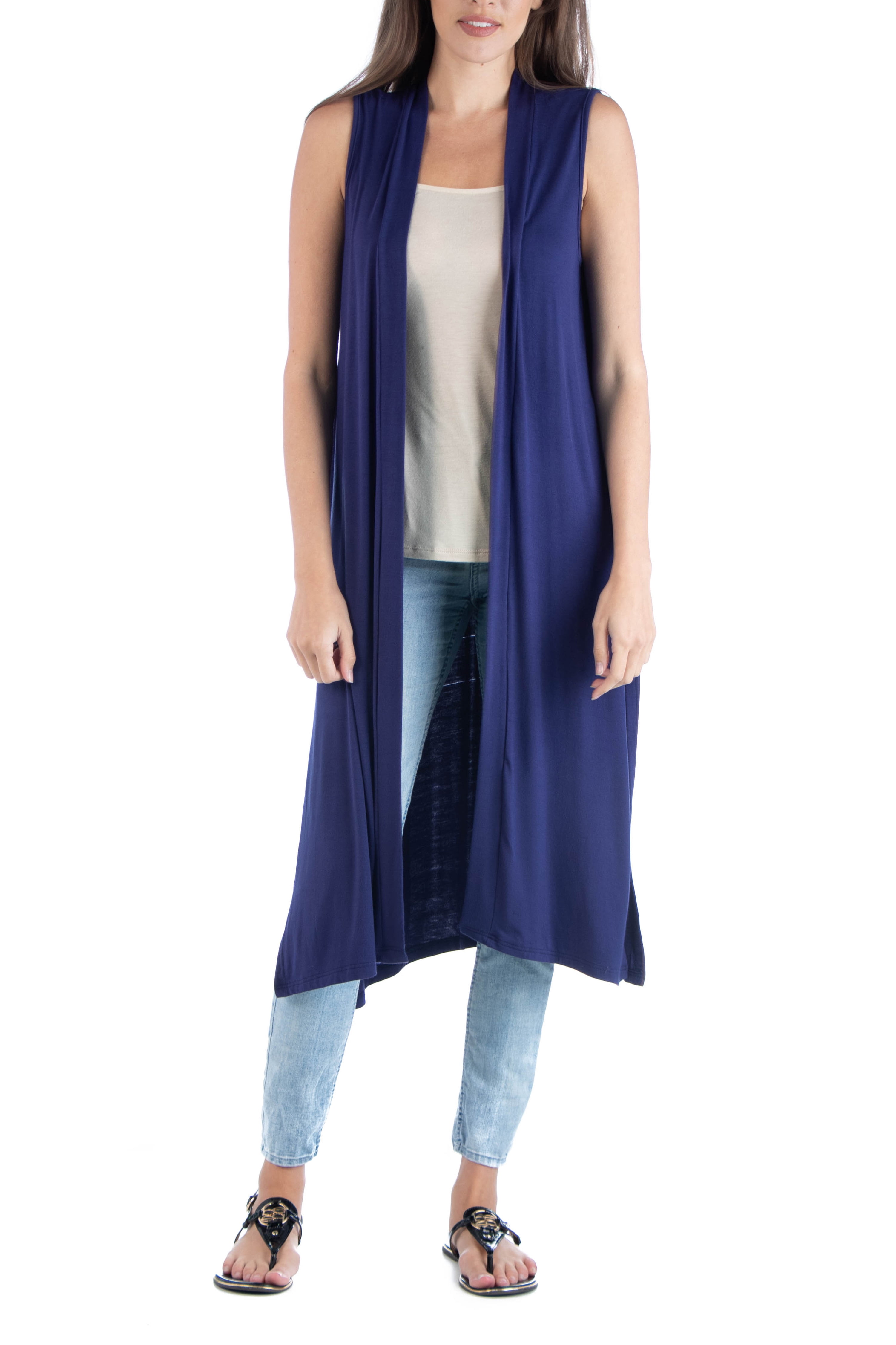 24/7 Comfort Apparel Women's Sleeveless Long Cardigan Vest with Side Slit