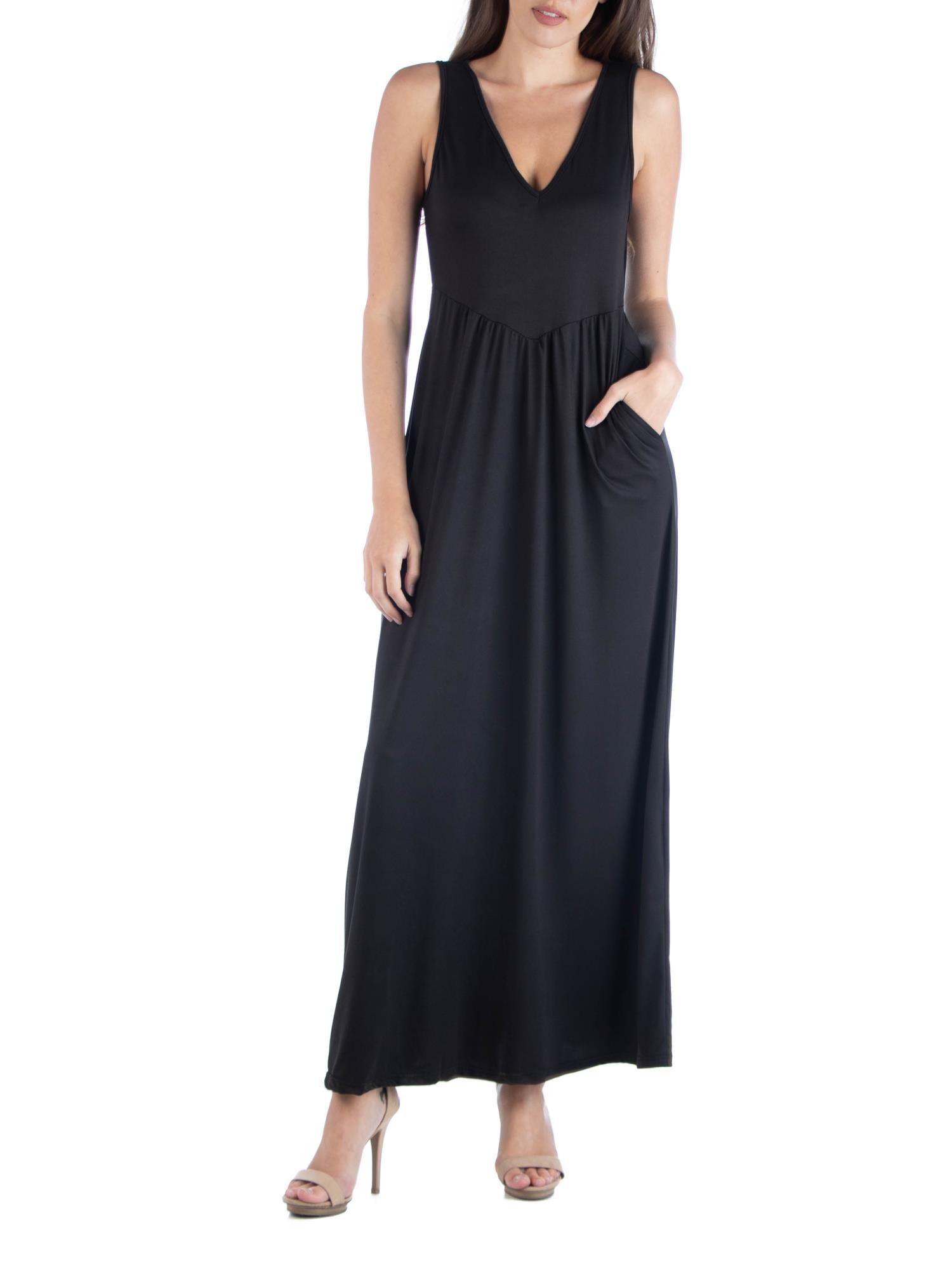 24/7 Comfort Apparel Women's Sleeveless V Neck Maxi Dress with Pocket ...