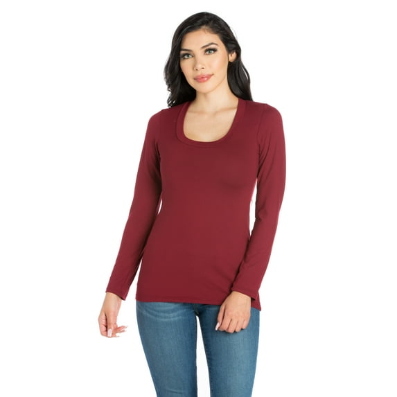 24/7 Comfort Apparel Women's Solid Long Sleeve Scoop Neck Tee