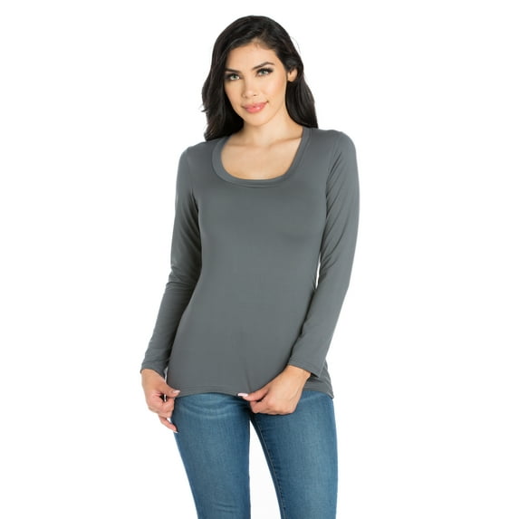 24/7 Comfort Apparel Women's Solid Long Sleeve Scoop Neck Tee