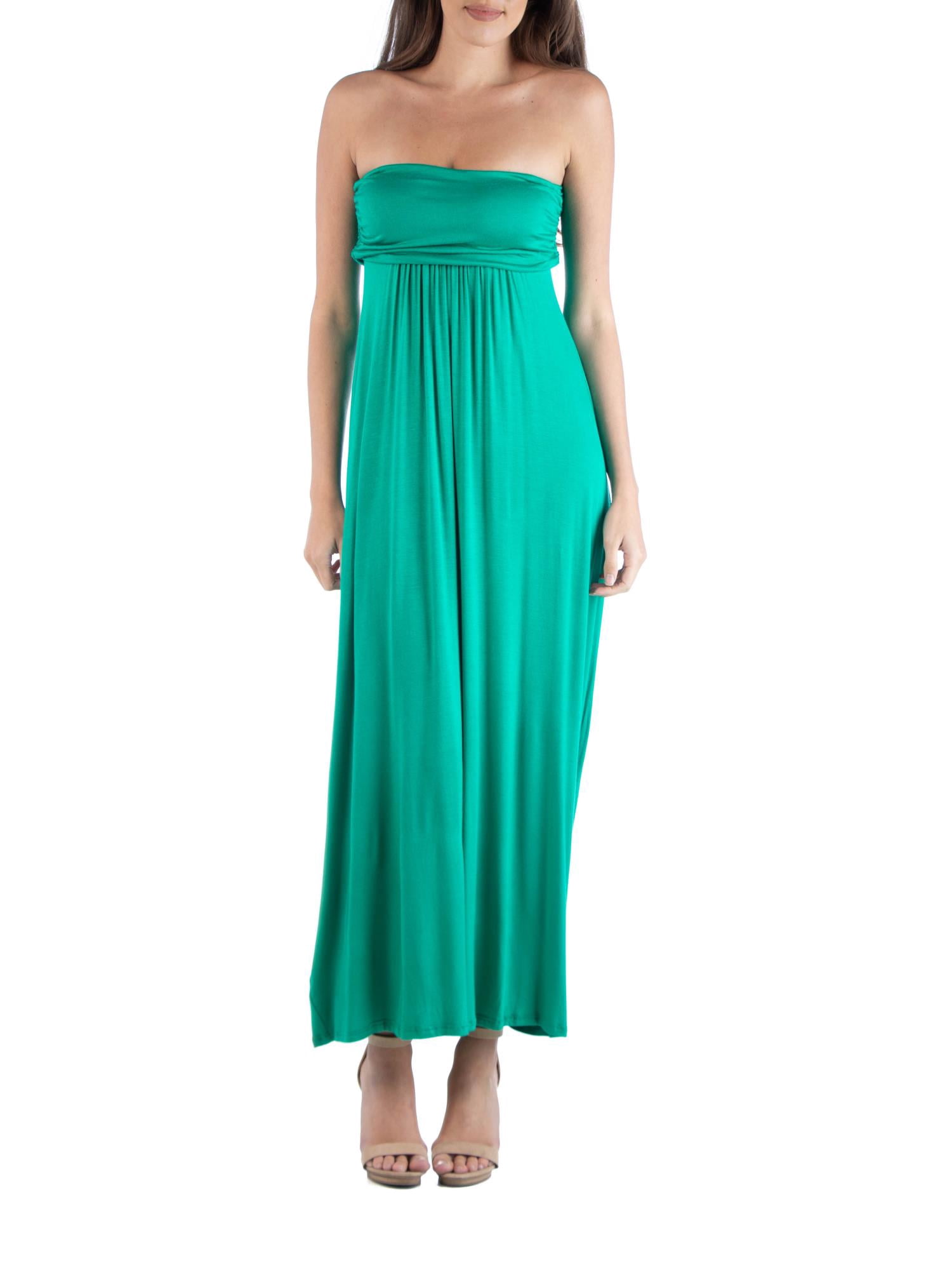 24/7 Comfort Apparel Women's Strapless Empire Waist Maxi Dress 24/7 Comfort Apparel Women's Strapless Empire Waist Maxi Dress