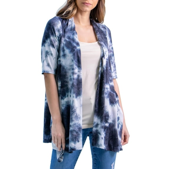 24/7 Comfort Apparel Women's Tie Dye Elbow Sleeve Open Front Cardigan