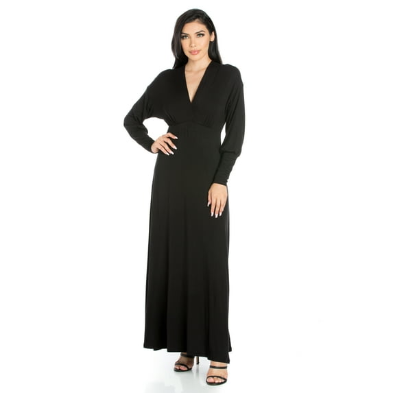 24/7 Comfort Apparel Women's V-Neck Long Sleeve Maxi Dress