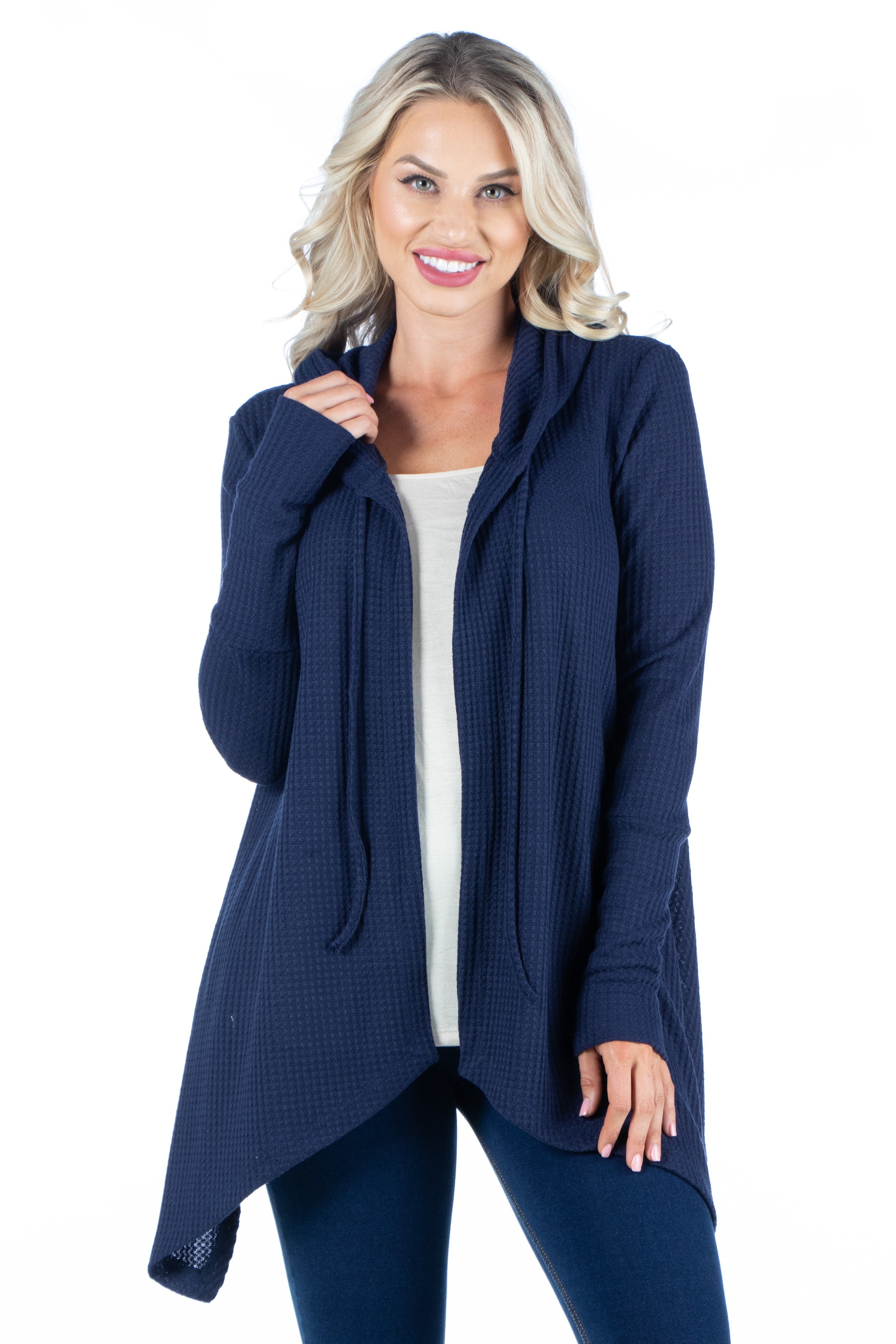 24/7 Comfort Apparel Women's Waffle Fabric Cardigan Hoodie