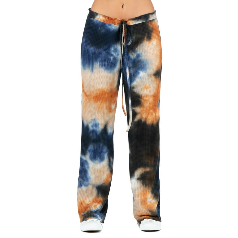 24 7 Comfort Apparel Women s Waffle Fabric Tie Dye Drawstring Lounge Pants Walmart