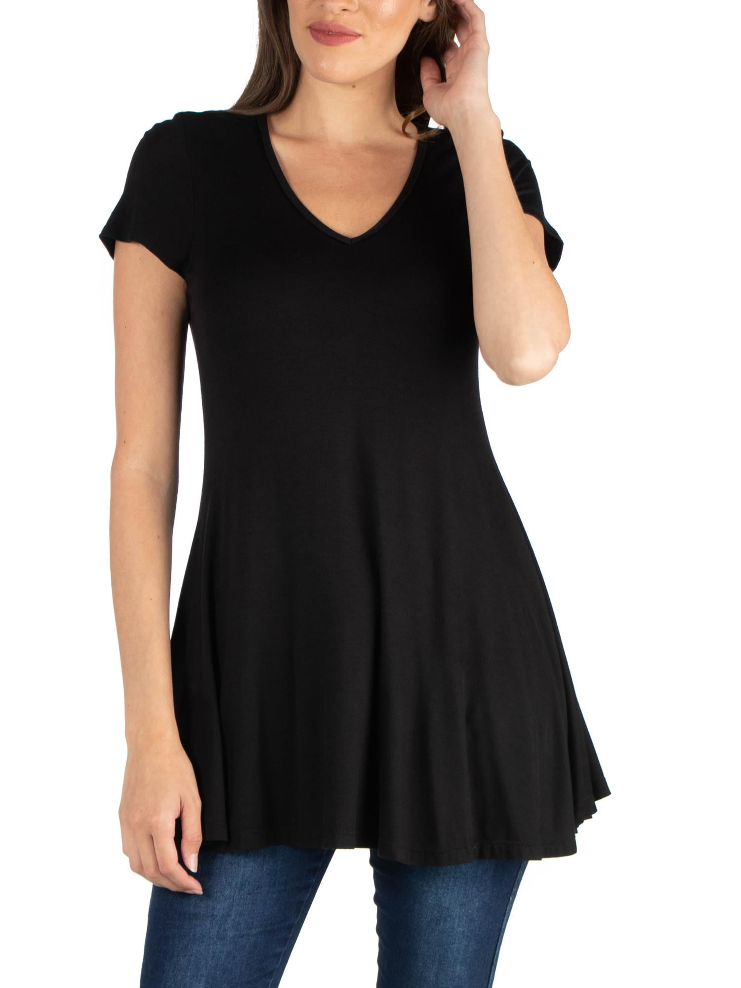 24/7 Comfort Apparel Women's's Short Sleeve Loose Fit Tunic Top with V ...