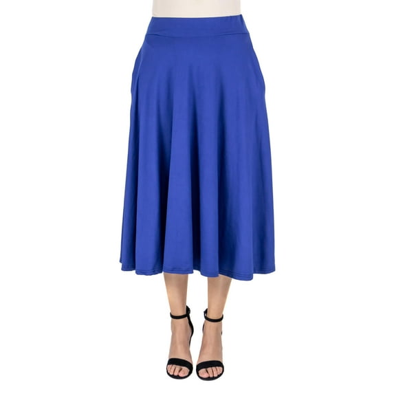 24/7 Comfort Apparel Womens Elastic Waist Pleated Pocket Midi Skirt