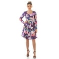 thumbnail image 1 of 24/7 Comfort Apparel Womens Floral Purple Long Sleeve Knee Length Dress, 1 of 4