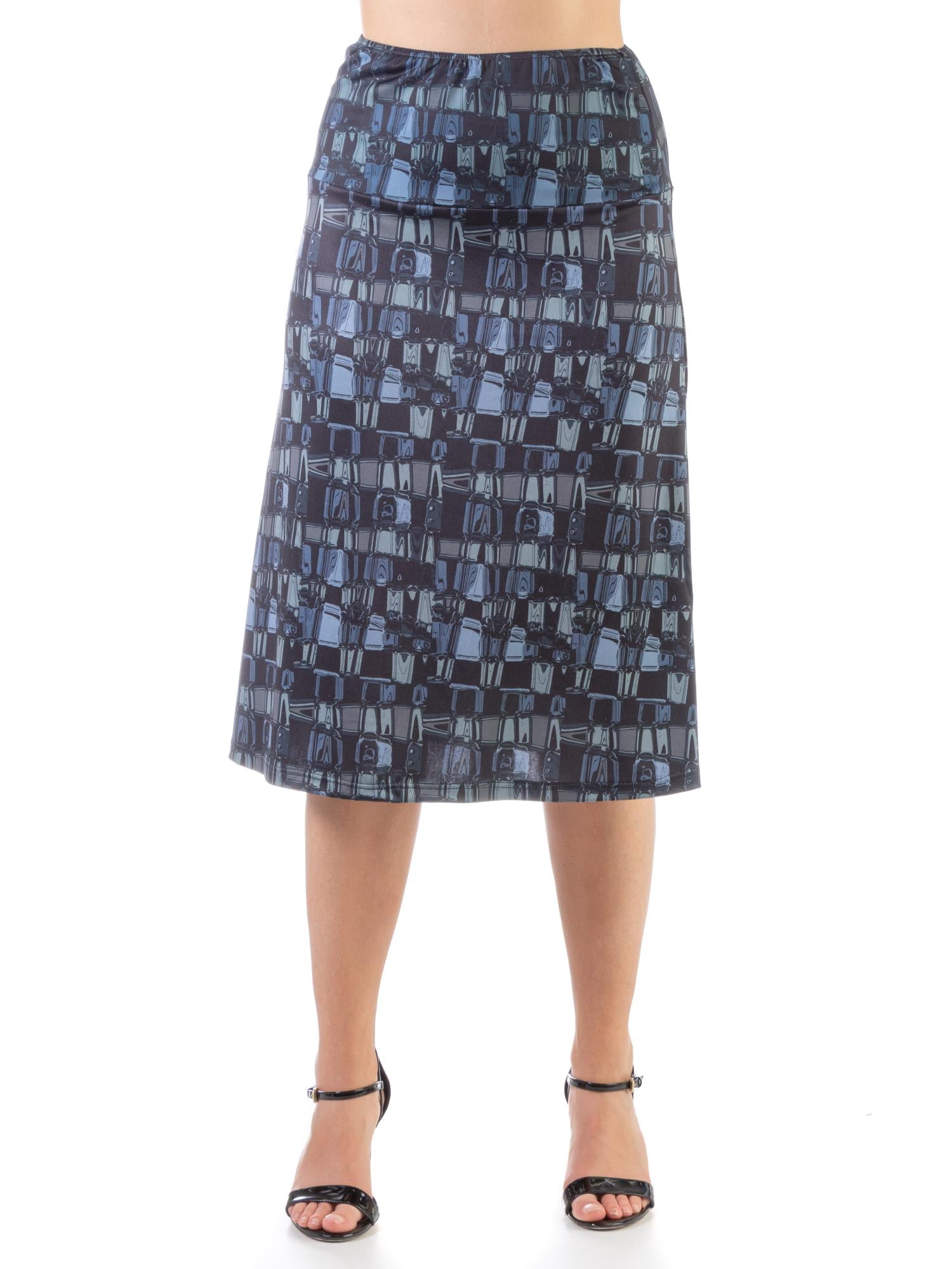 24/7 Comfort Apparel Womens Grey Abstract Elastic Waist Knee Length Skirt