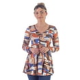 thumbnail image 1 of 24/7 Comfort Apparel Womens Orange Print Long Sleeve V Neck Tunic Top, 1 of 4