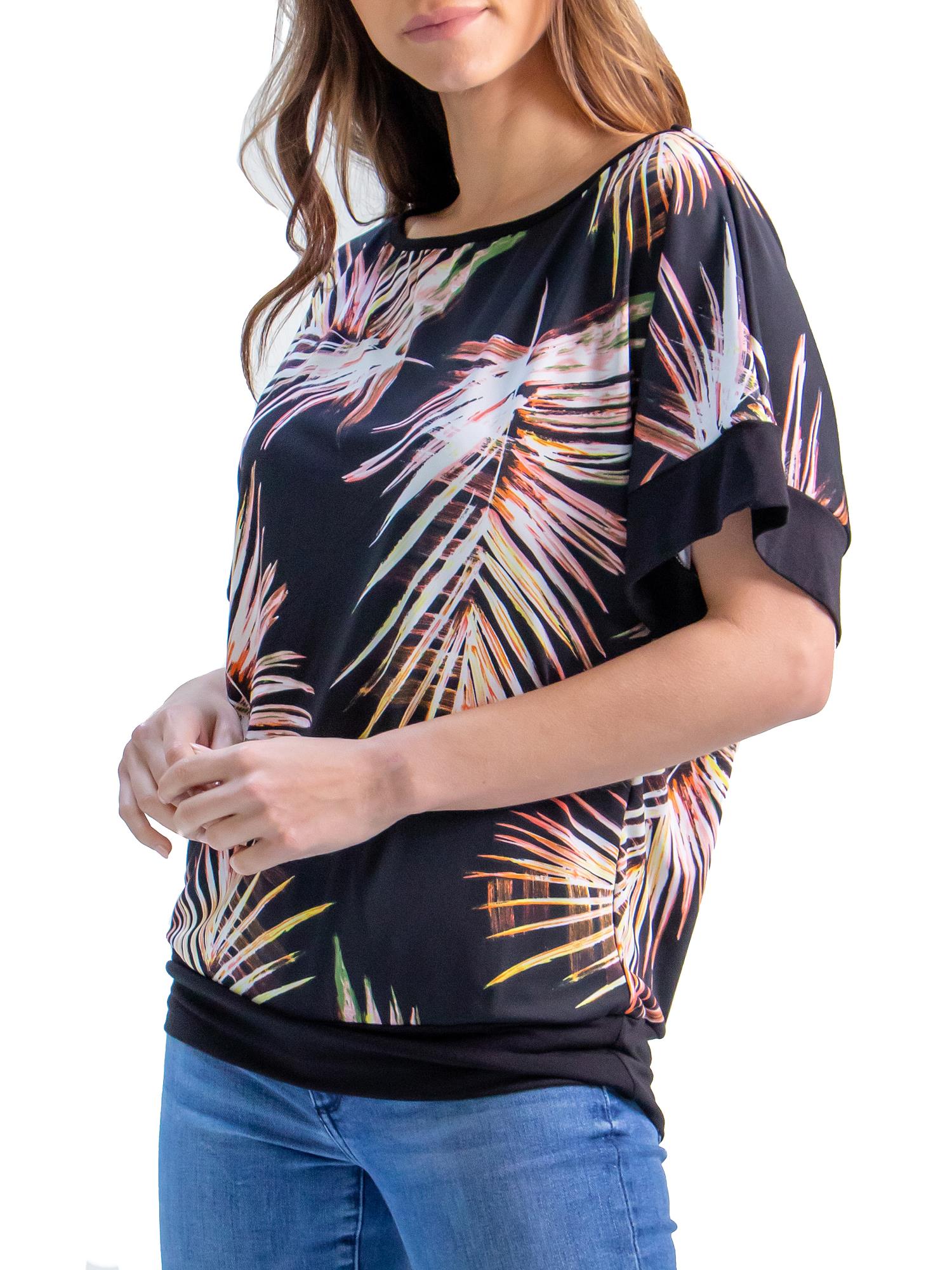 24/7 Comfort Apparel Womens Palm Leaf Print Wide Sleeve Top - image 1 of 3