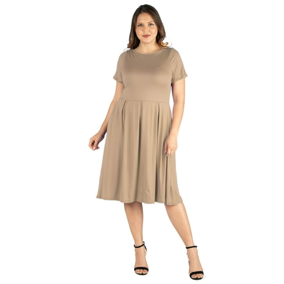 24/7 Comfort Apparel Womens Plus Short Sleeve Midi Skater Dress With Pockets