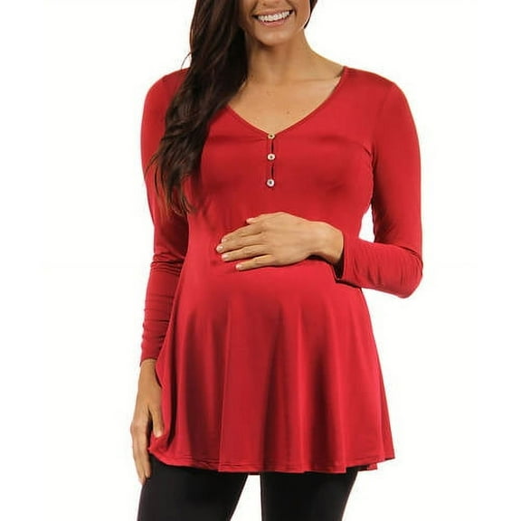 24/7 Maternity Women's Long Sleeve Three Button Henley Tunic Top