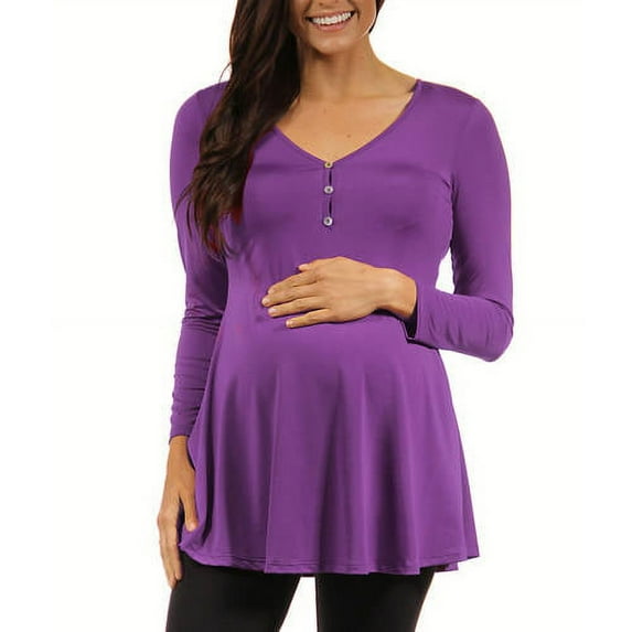 24/7 Maternity Women's Long Sleeve Three Button Henley Tunic Top