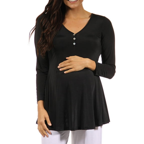 24/7 Maternity Women's Long Sleeve Three Button Henley Tunic Top