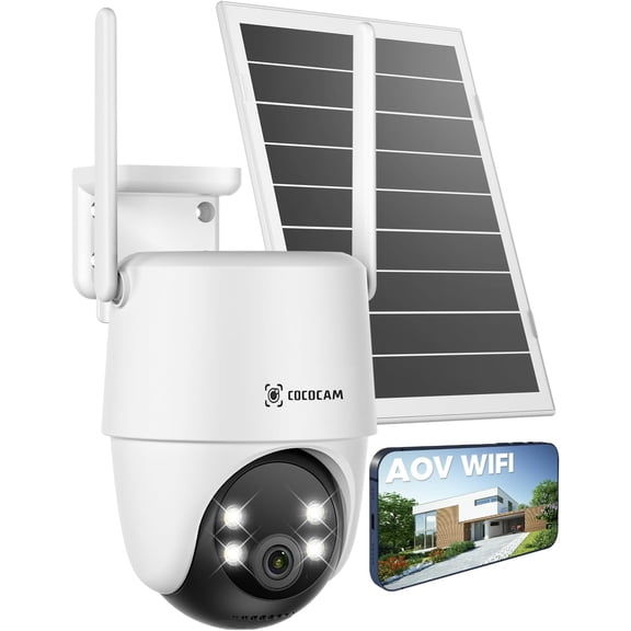 24/7 Recording AOV WiFi Security Camera Outdoor Wireless with 10000mAh Battery 8W Solar Panel, 2K PTZ, 30 Meters Night Vision, AI Detection, AI Tracking, Two-Way Audio