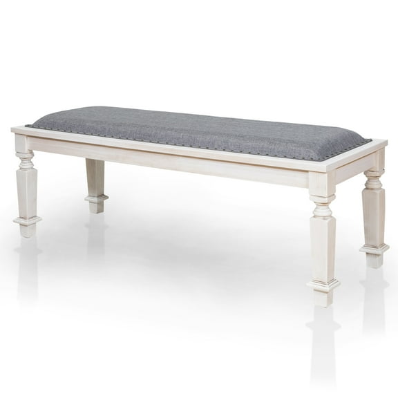 24/7 Shop At Home 50" Marsh Wood Padded Dining Bench, Antique White