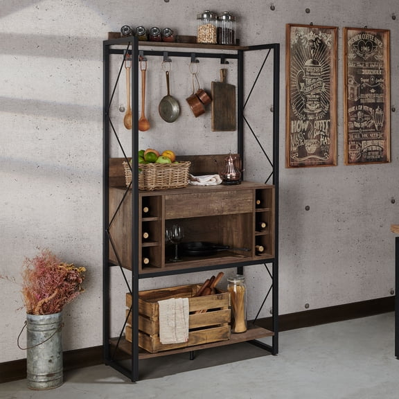 24/7 Shop At Home Bagare Metal and Wood Baker's Rack, Reclaimed Oak