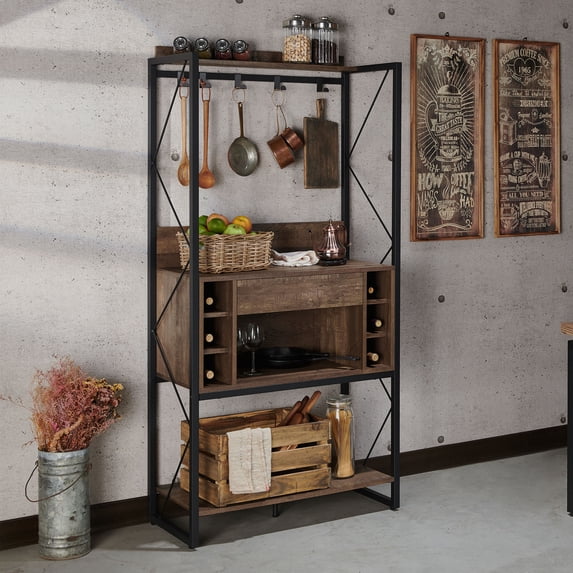 24/7 Shop At Home Bagare Metal and Wood Baker's Rack, Reclaimed Oak