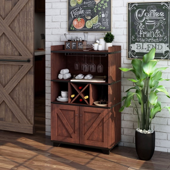 24/7 Shop At Home Drvo Multi-Storage Buffet Sideboard Credenza, Vintage Walnut