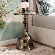 24/7 Shop At Home Enric Modern Metal Accent Side Table with Round Tabletop, Living Room End Table, Antique Brass