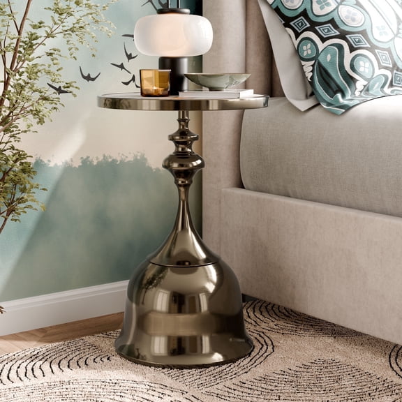 24/7 Shop At Home Enric Modern Metal Accent Side Table with Round Tabletop, Living Room End Table, Antique Brass