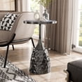 thumbnail image 1 of 24/7 Shop At Home Enric Modern Metal Accent Side Table with Round Tabletop, Living Room End Table, Black with Geometric Pattern, 1 of 10