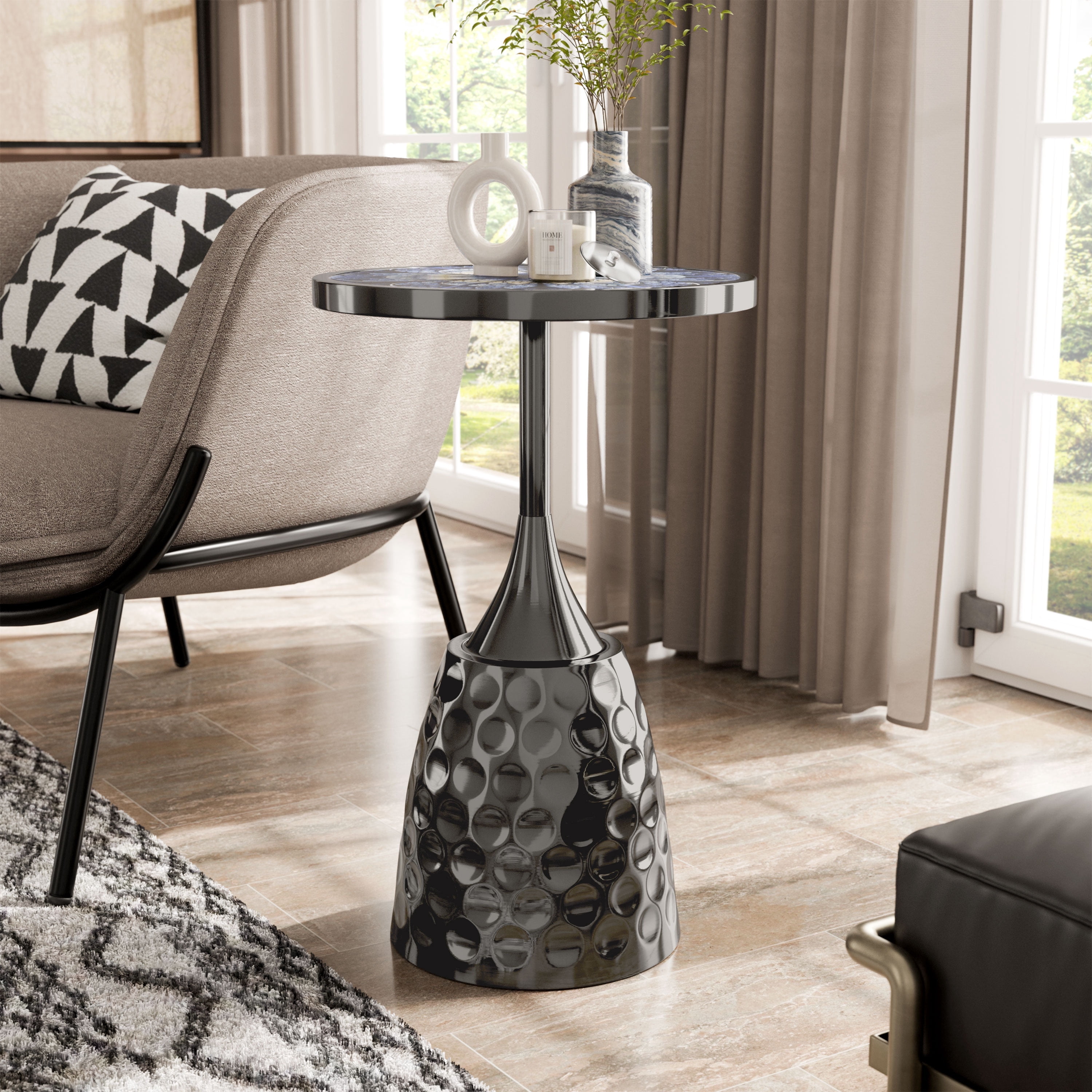 24/7 Shop At Home Enric Modern Metal Accent Side Table with Round ...