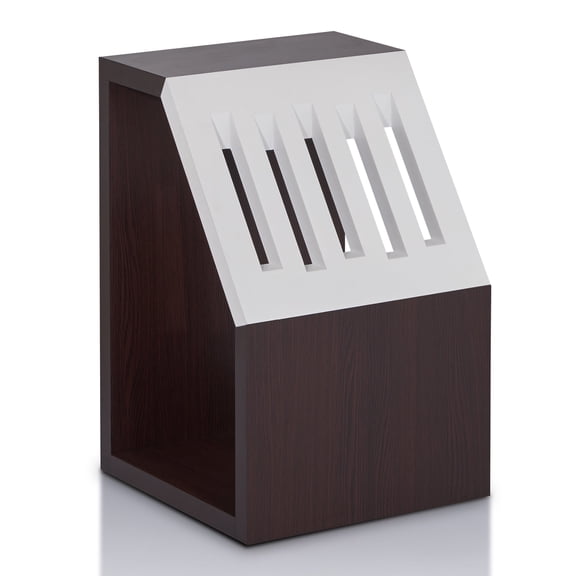 24/7 Shop At Home Flint Slatted Wood 1-Shelf Book Shelf Stand End Table in Walnut
