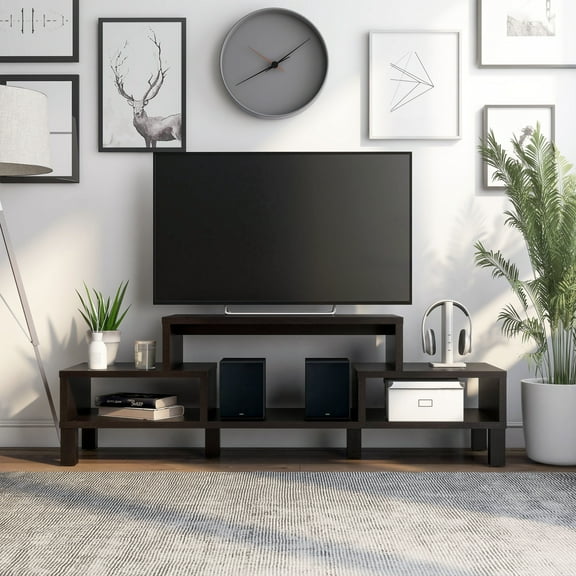 24/7 Shop At Home Geo Wood Open-Shelf TV Stand, Brown