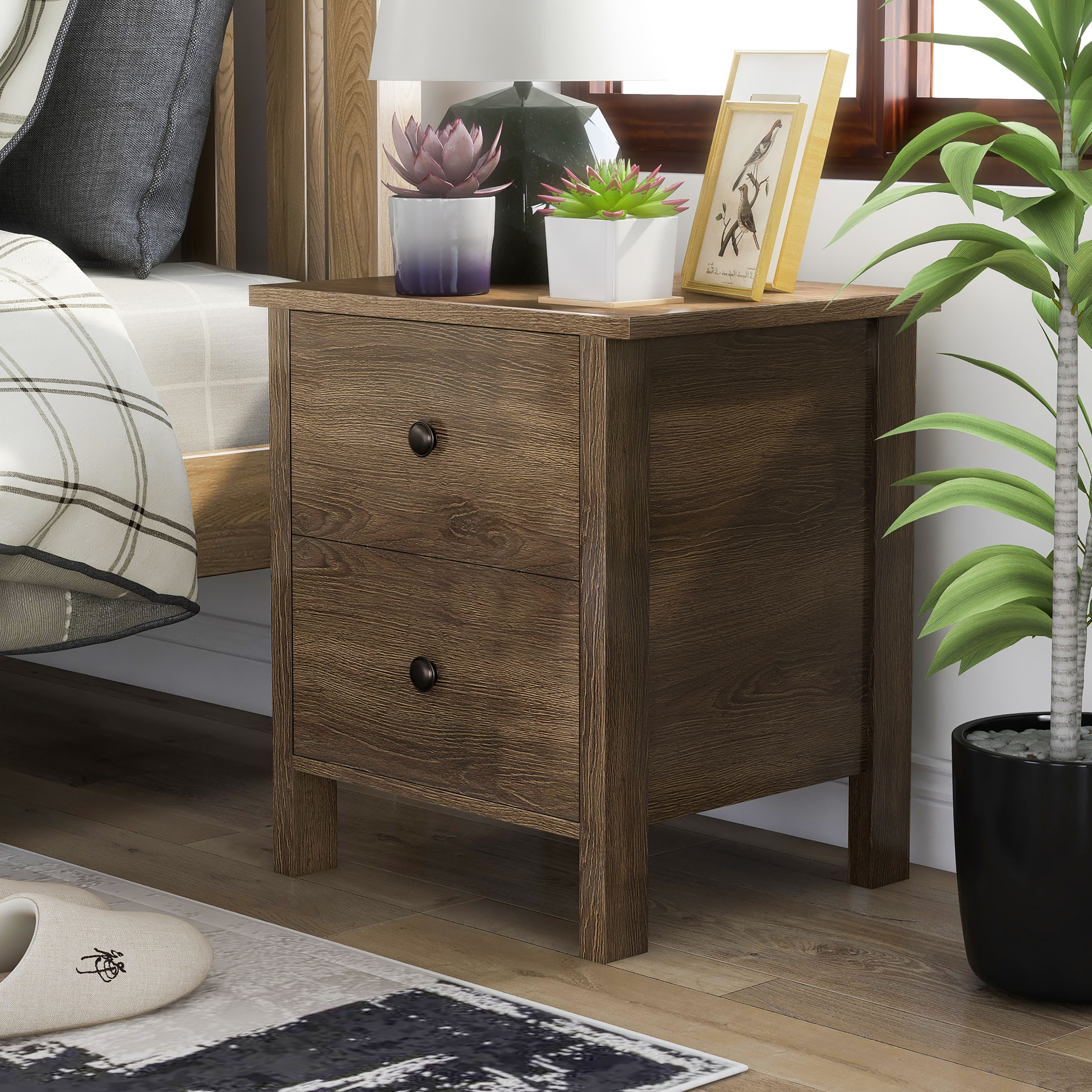 Tavolino Portaoggetti Eilonwy Industrial 1 Cassetto Rovere Marrone 50x40x56 Cm