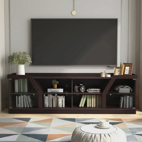 24/7 Shop At Home Nika Livingroom Wood 8-Shelf TV Stand, Espresso