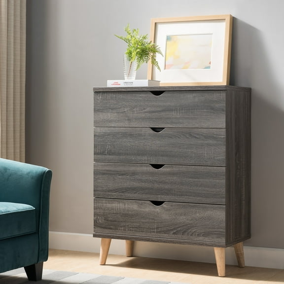 24/7 Shop At Home Orden Wood 4-Drawer Chest for Bedroom, Dark Gray